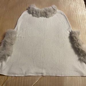 NEIMAN MARCUS REAL FOX FUR LINED S/M OFF WHIITE/IVORY SWEATER/PONCHO